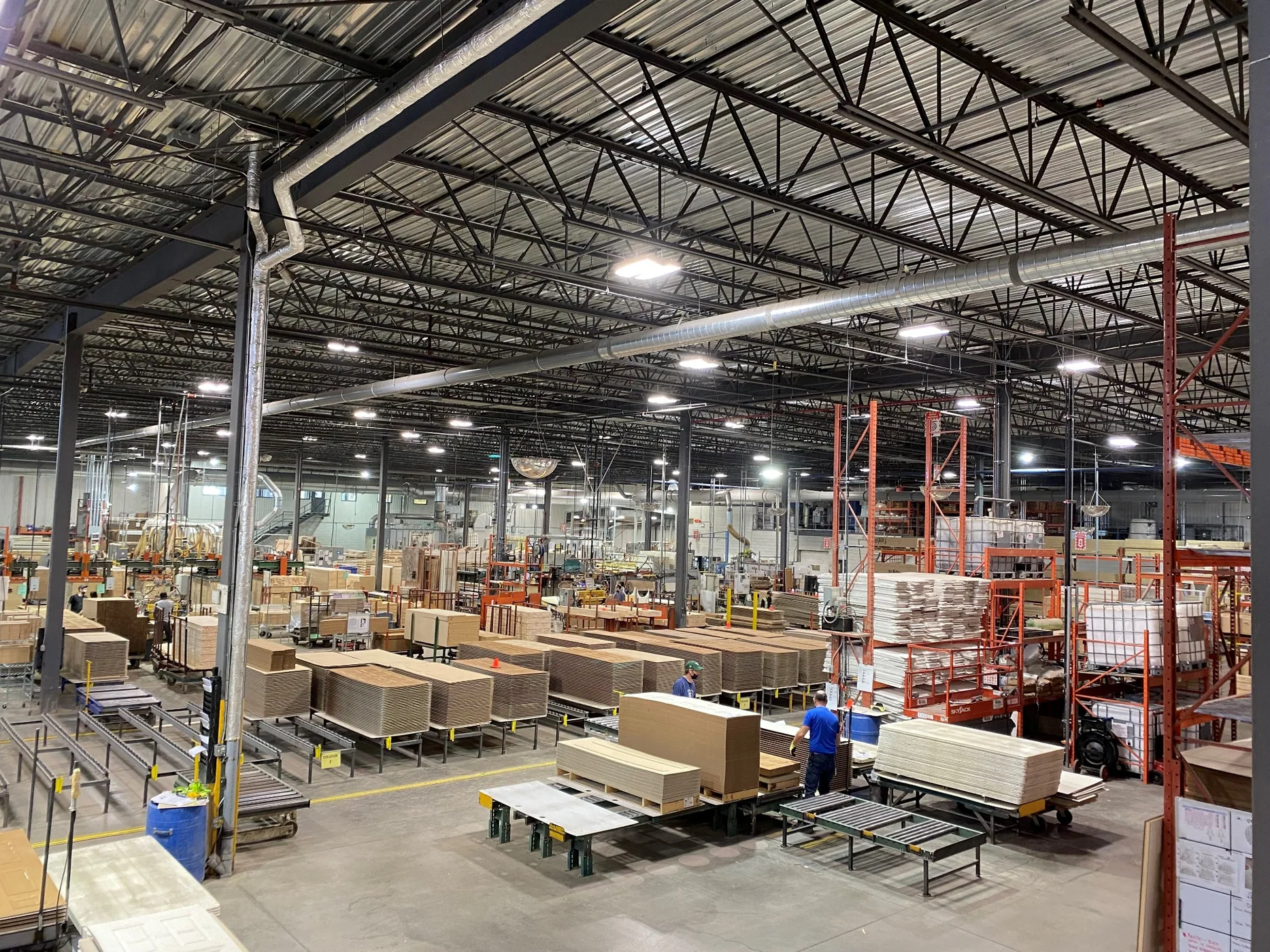 Wide view of a large industrial manufacturing and materials-handling facility